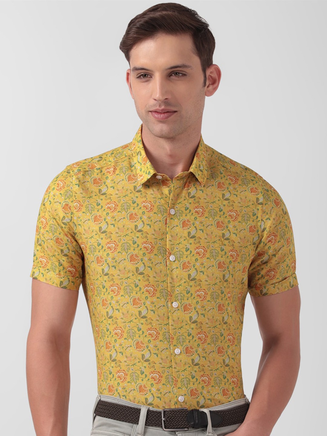 

SIMON CARTER LONDON Slim Fit Floral Printed Casual Shirt, Yellow
