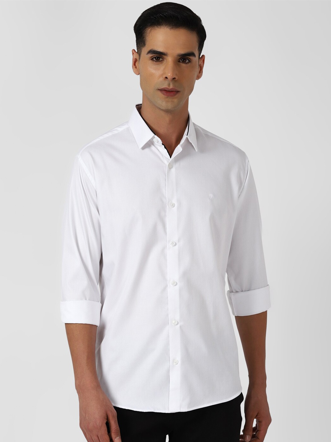 

V Dot Slim Fit Textured Shirt, White