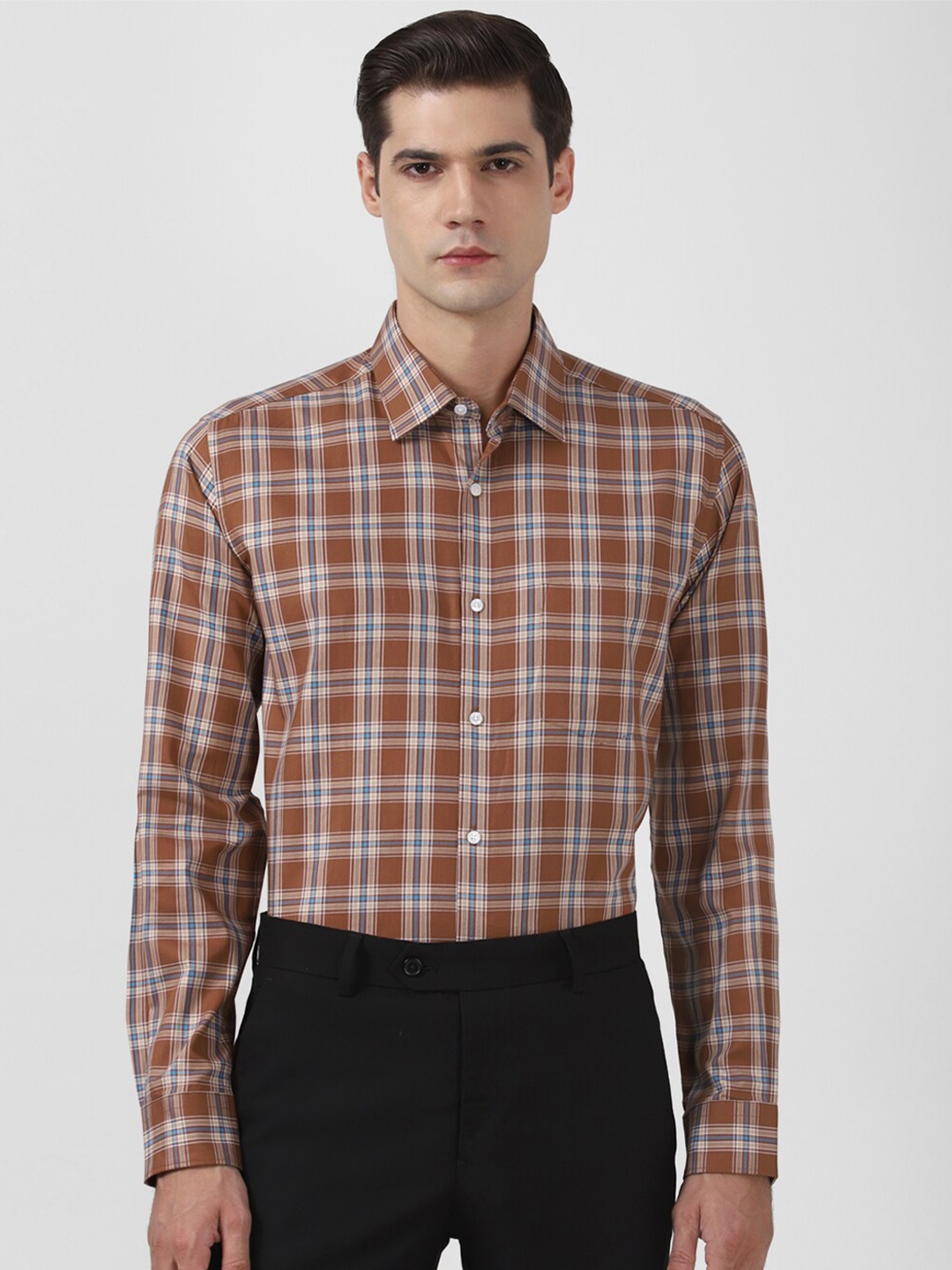 

Van Heusen Tartan Checked Pure Cotton Formal Shirt, Brown