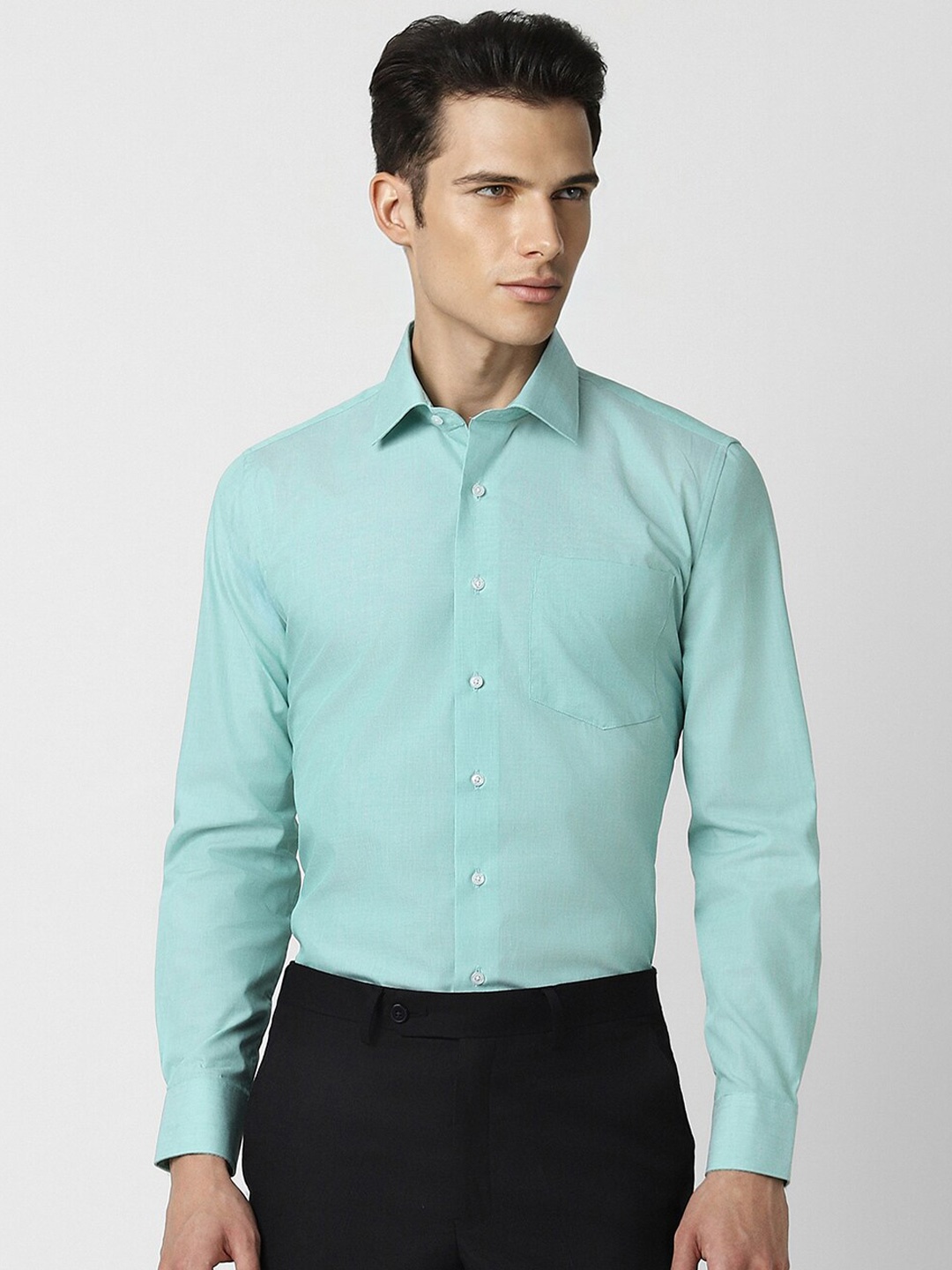 

Van Heusen Slim Fit Spread Collar Pure Cotton Formal Shirt, Green
