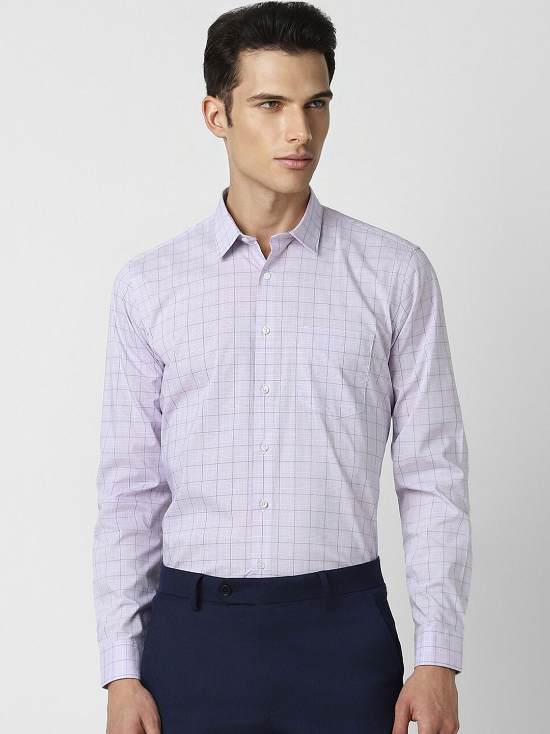 

Van Heusen Slim Fit Windowpane Checked Formal Shirt, Purple