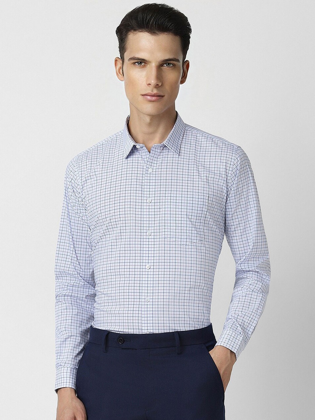 

Van Heusen Checked Pure Cotton Formal Shirt, Blue