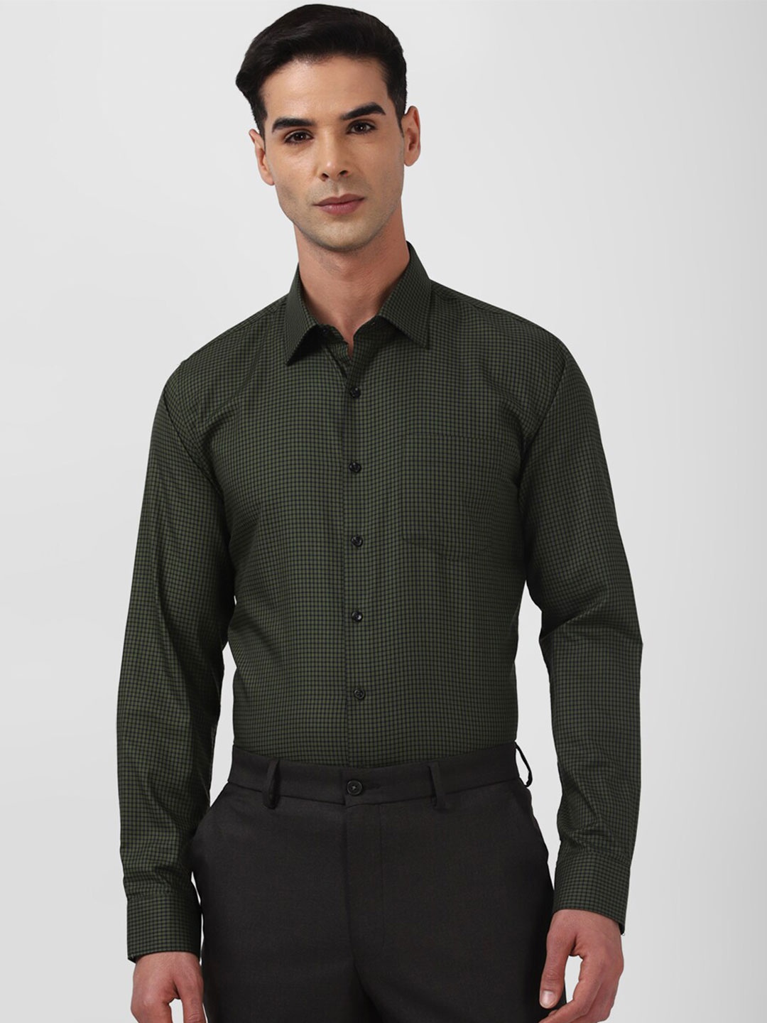 

Van Heusen Slim Fit Micro Checked Pure Cotton Formal Shirt, Green