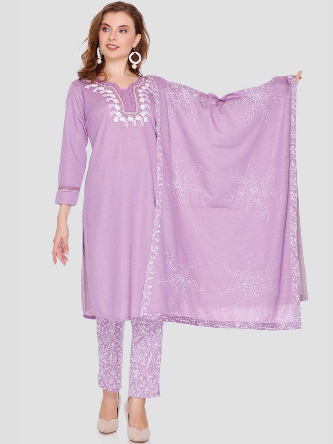 

Elthia Ethnic Motifs Embroidered Kurta With Pyjama & Dupatta, Purple
