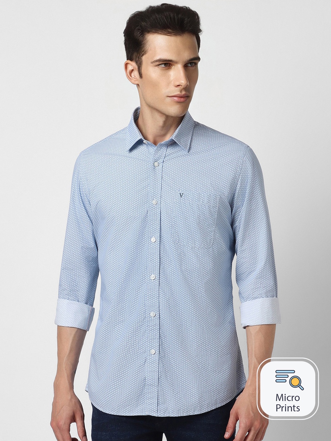 

Van Heusen Sport Slim Fit Micro Ditsy Printed Pure Cotton Casual Shirt, Blue