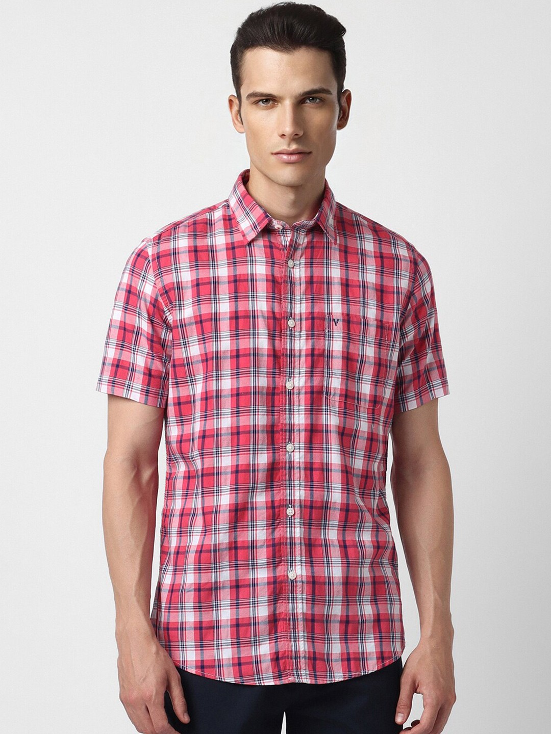 

Van Heusen Sport Slim Fit Checked Pure Cotton Casual Shirt, Pink