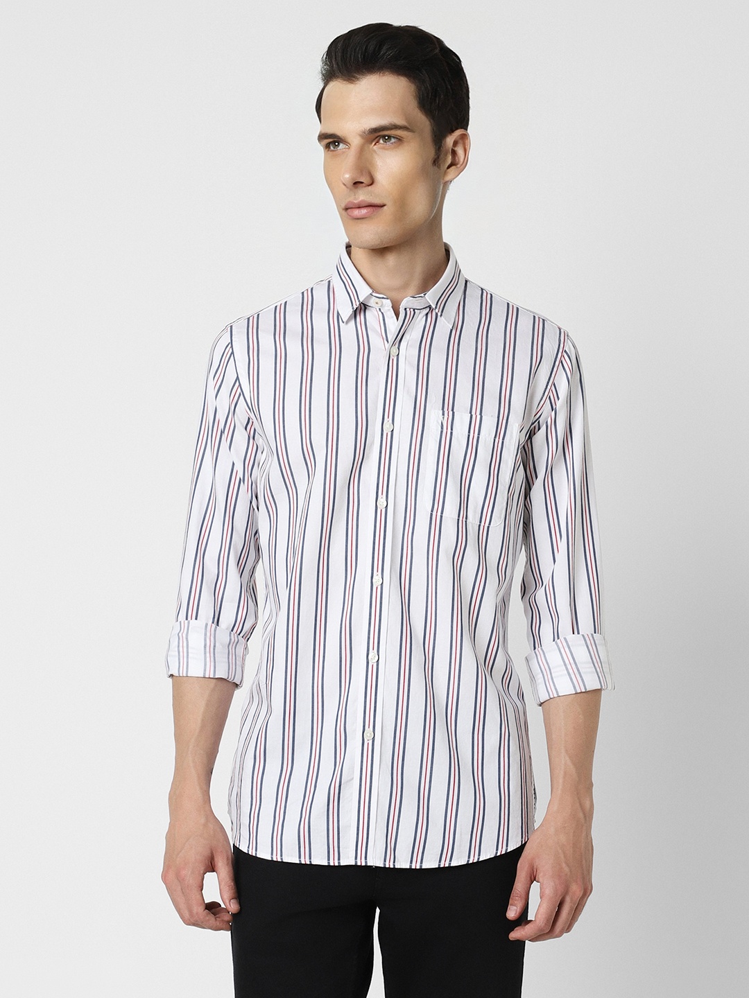 

Van Heusen Sport Slim Fit Vertical Stripes Opaque Cotton Casual Shirt, White