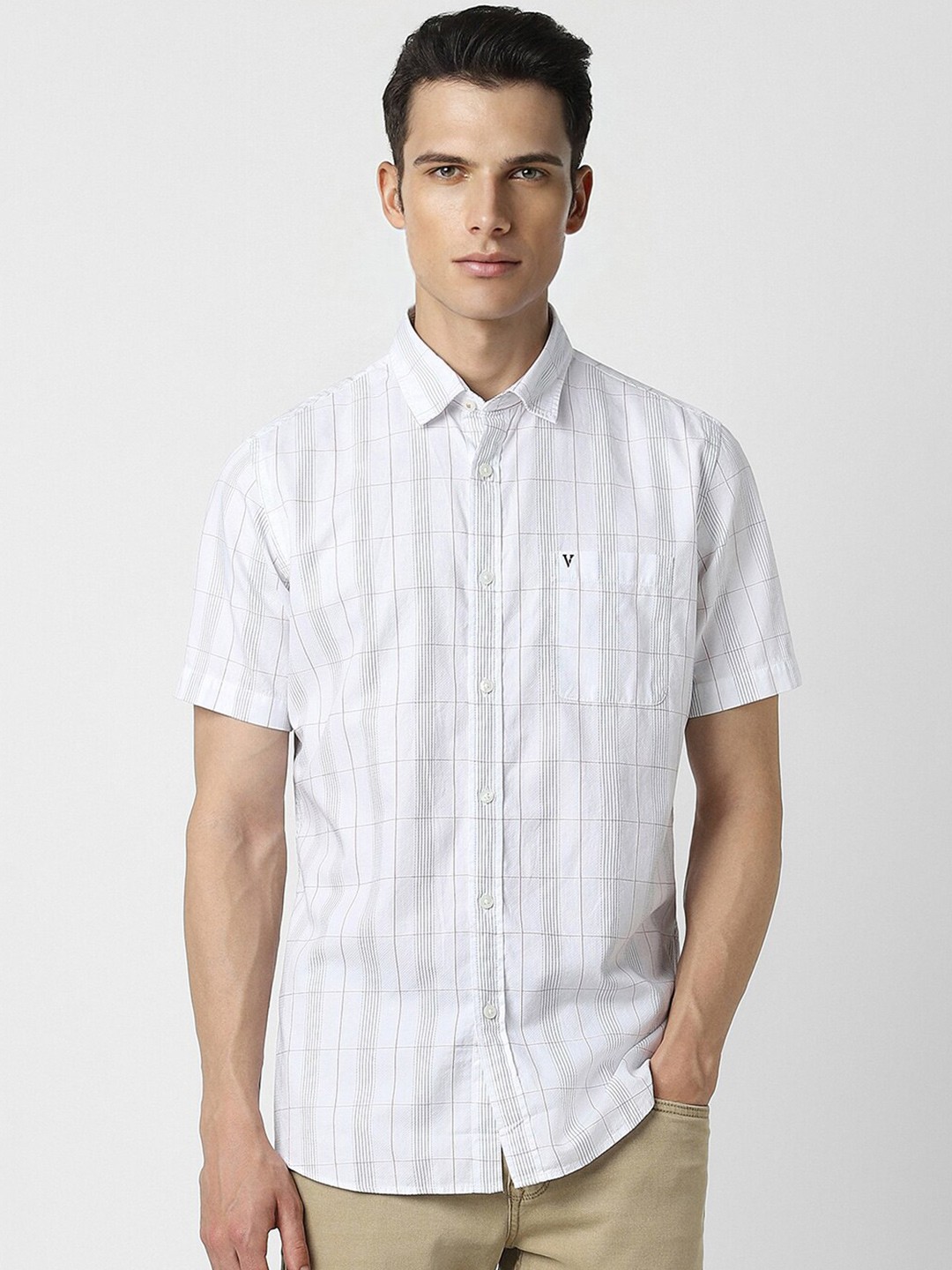 

Van Heusen Sport Windowpane Checks Slim Fit Pure Cotton Casual Shirt, White