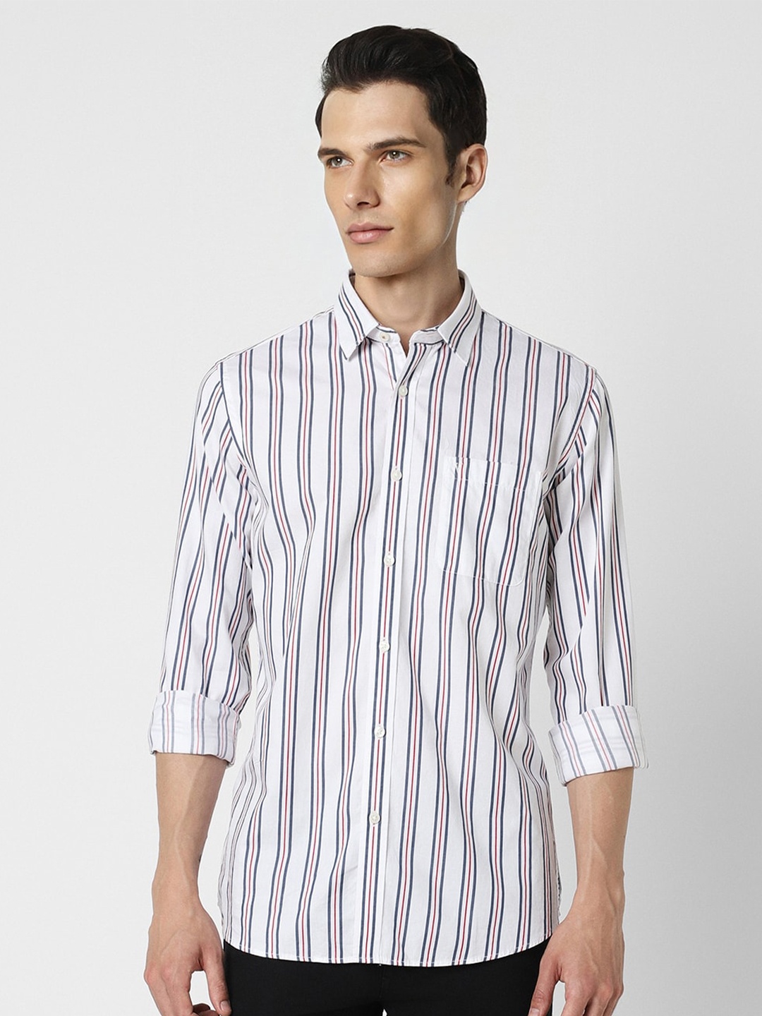 

Van Heusen Sport Slim Fit Vertical Striped Pure Cotton Casual Shirt, White