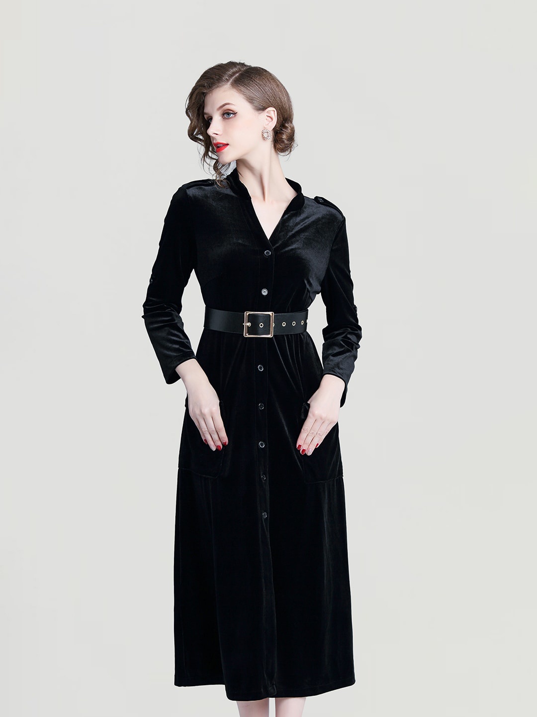 

JC Collection Shirt Collar Shirt Midi Dress, Black