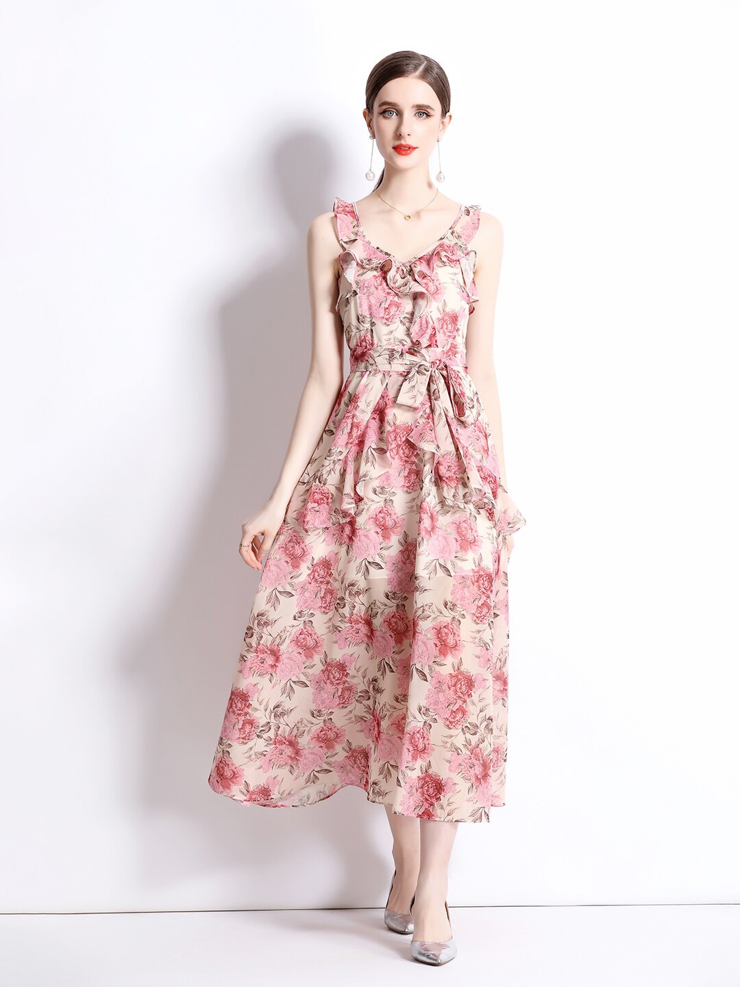 

JC Collection Floral Printed A-Line Midi Dress, Pink