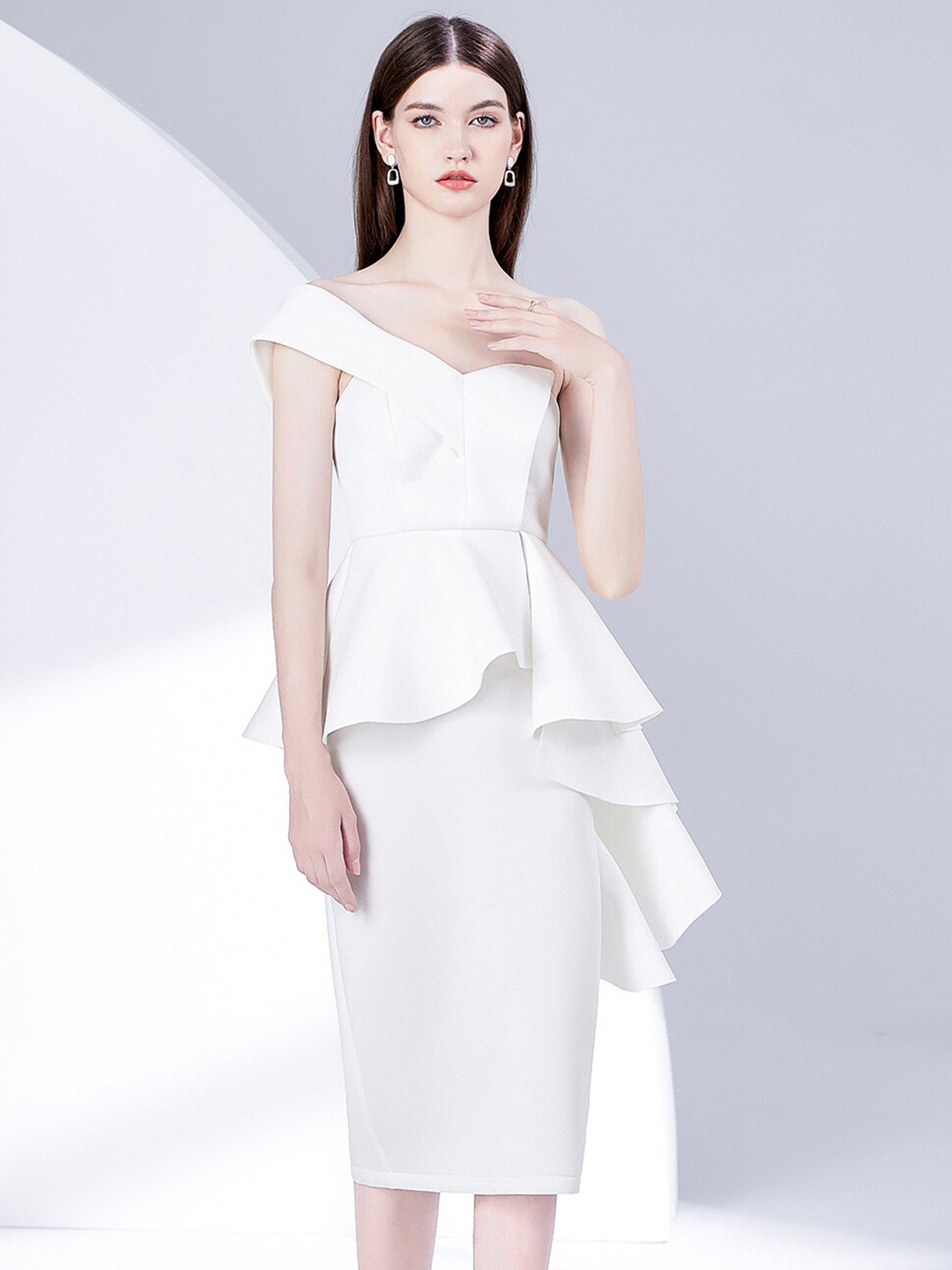 

JC Collection Ruffled One Shoulder Sheath Dress, White