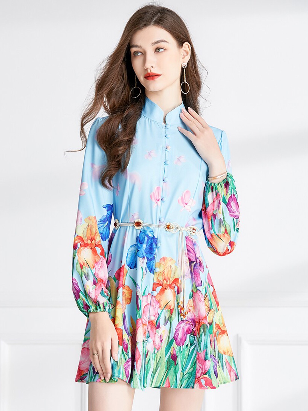 

JC Collection Floral Printed A-Line Mini Dress, Blue