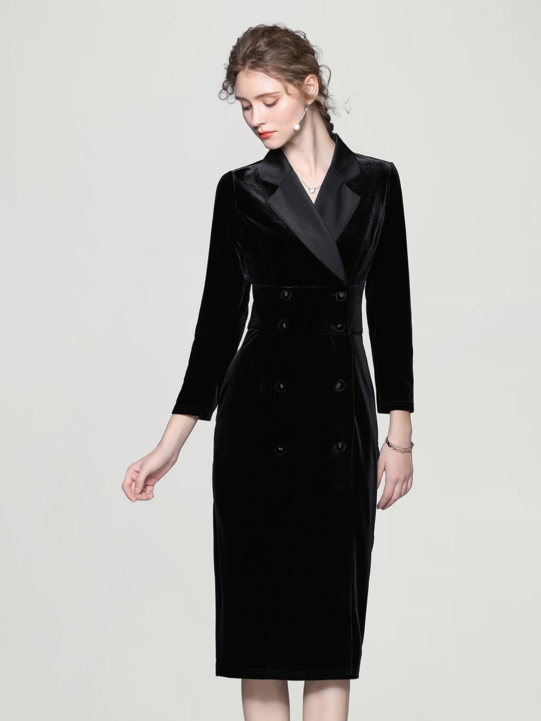 

JC Collection Notched Lapel Collar Midi Sheath Dress, Black