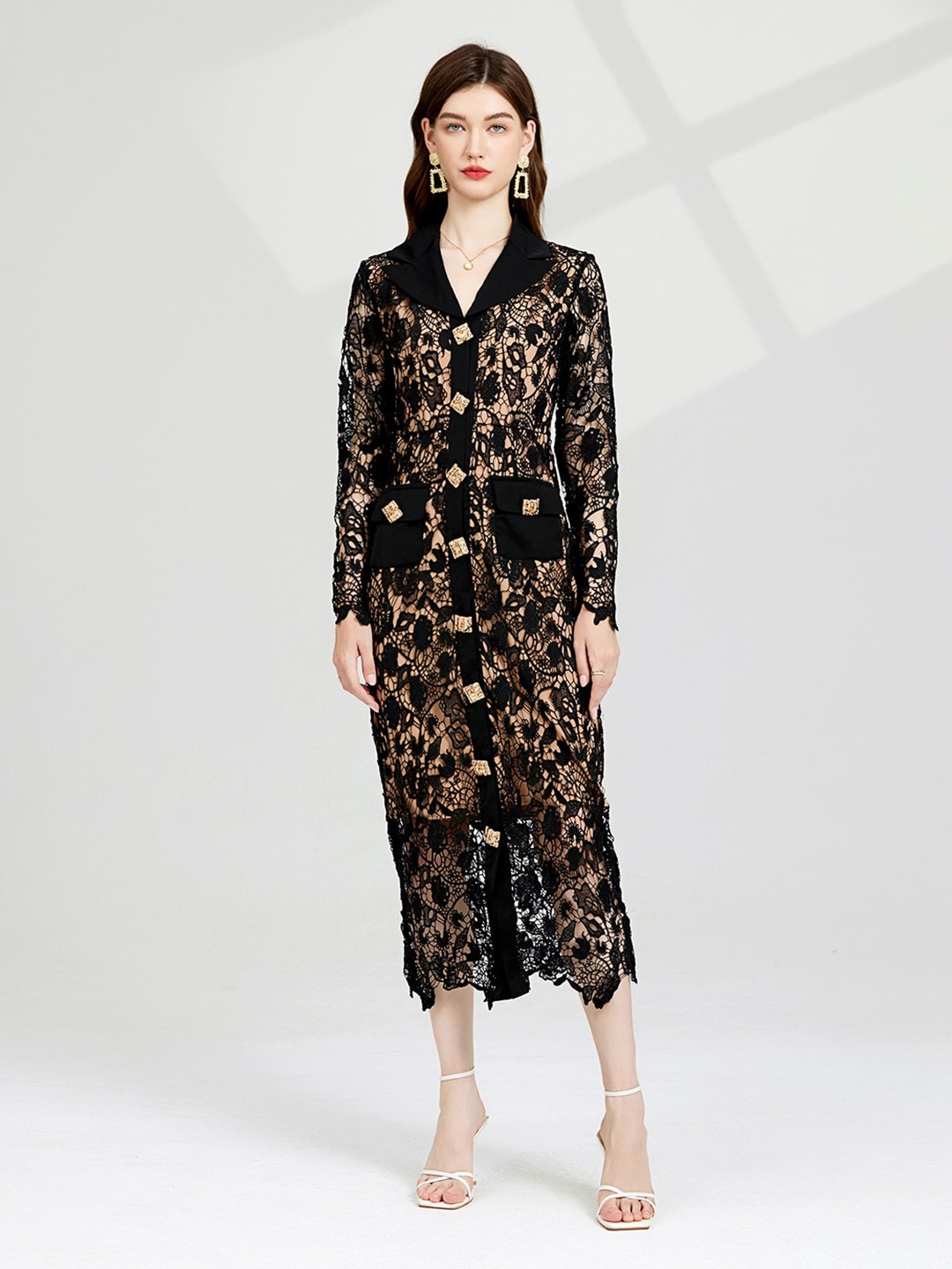 

JC Collection Self Design Shirt Collar Shirt Dress, Black