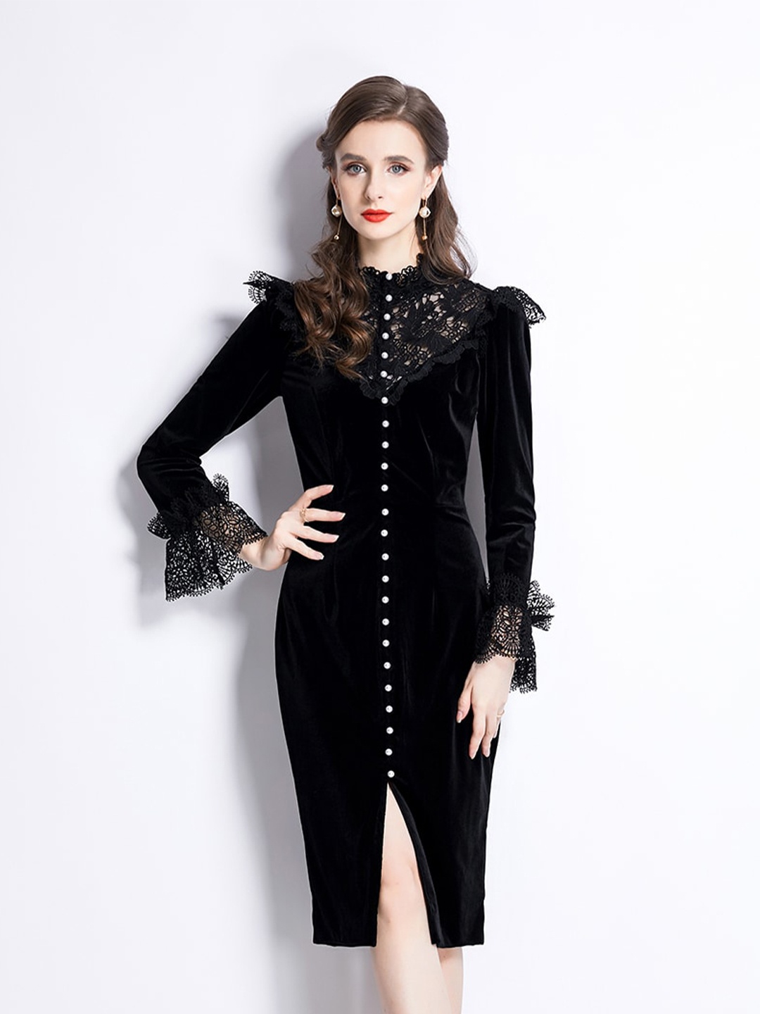 

JC Collection High Neck Lace Inserts Sheath Dress, Black