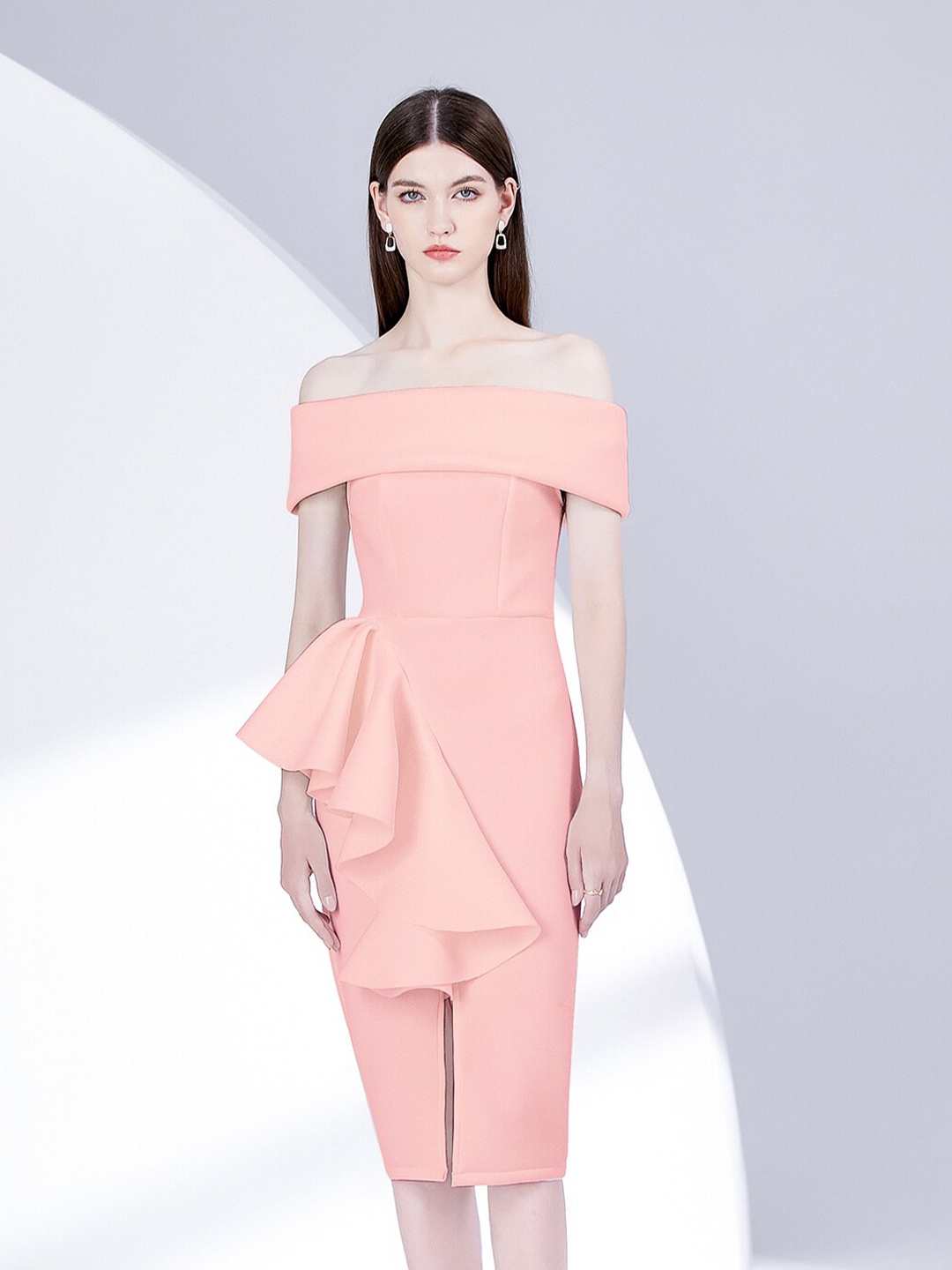 

JC Collection Off-Shoulder Ruffles Sheath Dress, Pink