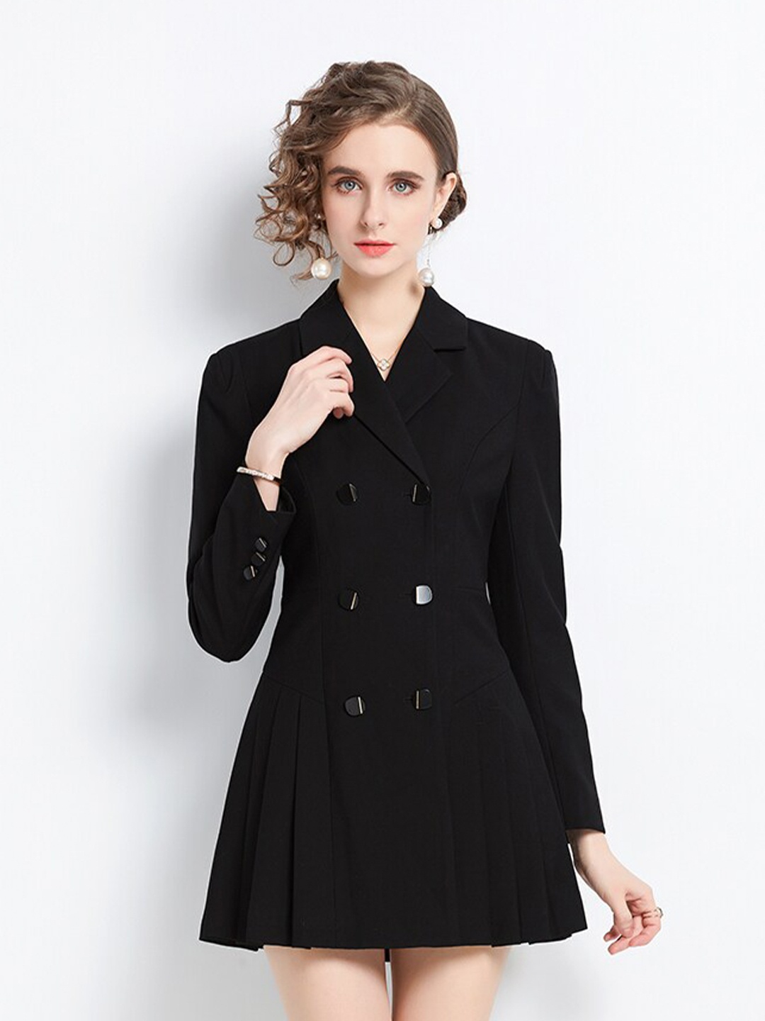 

JC Collection Lapel Collar Pleated Mini Blazer Dress, Black