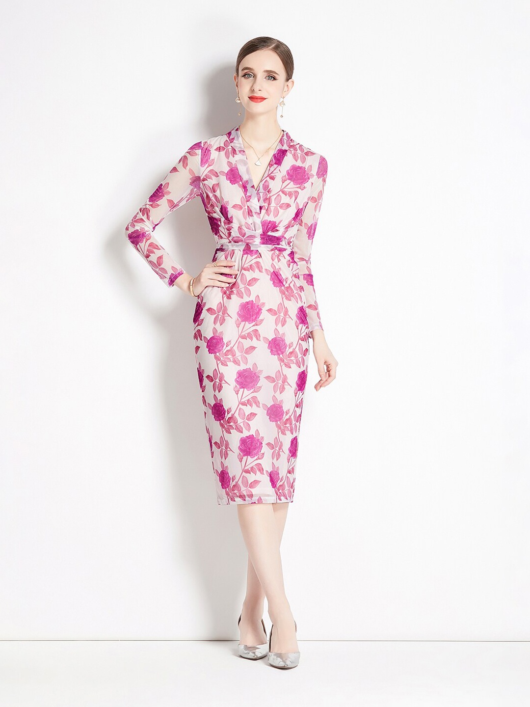 

JC Collection Floral Printed Sheath Midi Dress, Pink