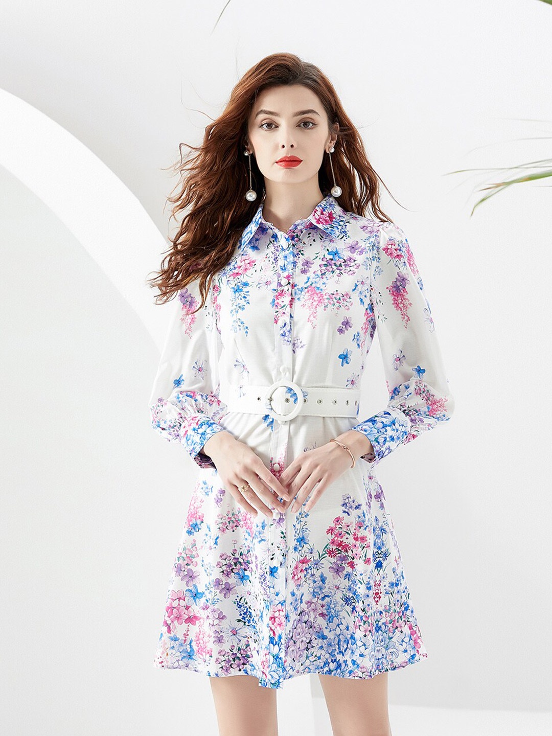 

JC Collection Floral Printed Shirt Dress, White