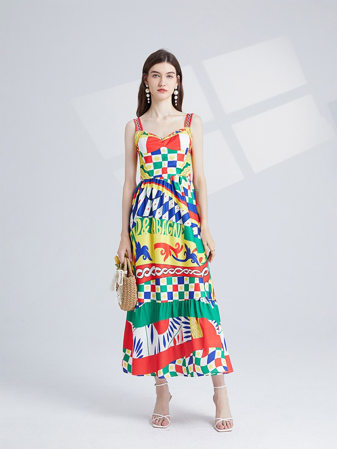 

JC Collection Abstract Printed Sleeveless Tiered Fit & Flare Dress, Green