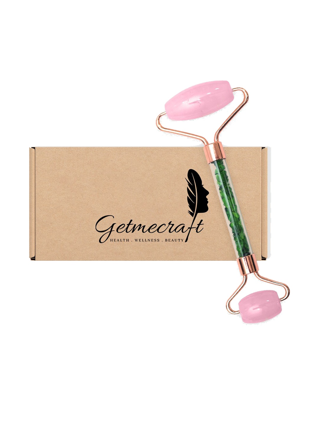 

Getmecraft Rose Quartz Facial Roller wit Jade Stone Handle, Pink