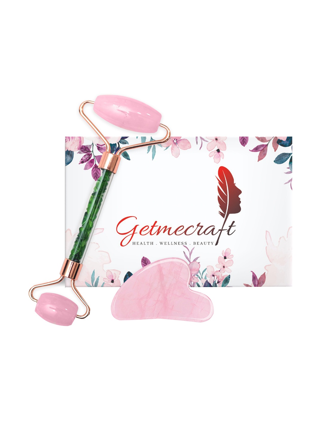 

Getmecraft Rose Quartz Face Roller With Facial Massage Tool with Jade stone Handle, Pink