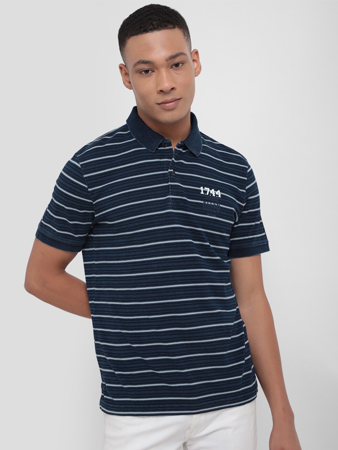 

Allen Solly Striped Polo Collar T-shirt, Navy blue