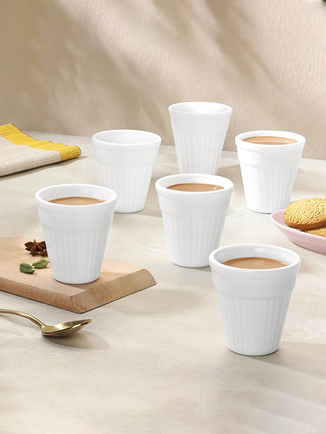 

Larah by BOROSIL White 6 pieces Opalware kulladhs 200 ml Each