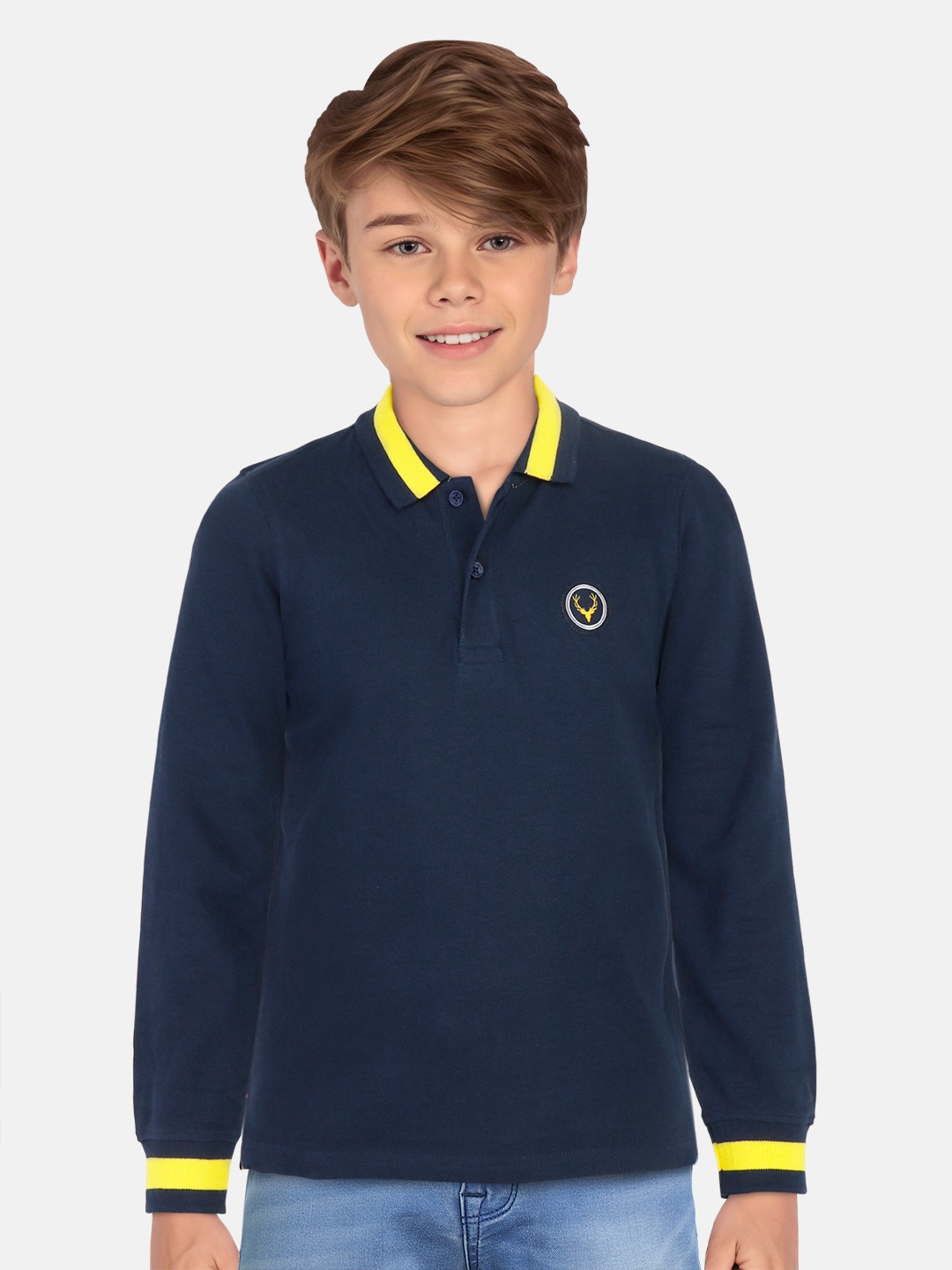 

Allen Solly Junior Boys Polo Collar Long Sleeves Pure Cotton T-shirt, Navy blue