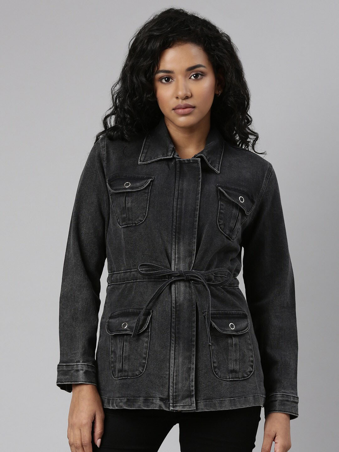 

SHOWOFF Spread Collar Windcheater Denim Jacket, Charcoal