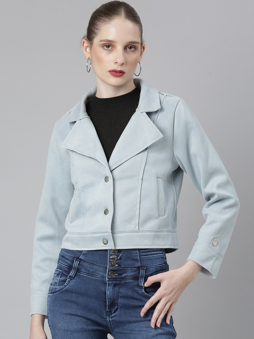 

SHOWOFF Suede Windcheater Crop Tailored Jacket, Blue