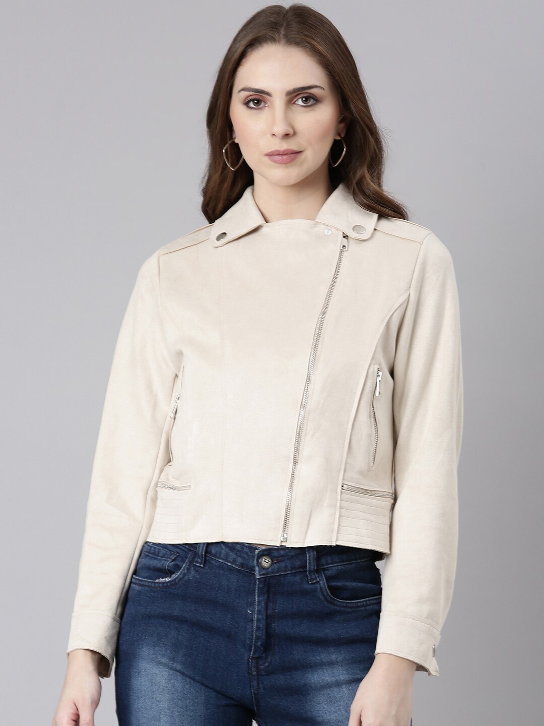 

SHOWOFF Suede Windcheater Tailored Jacket, Cream