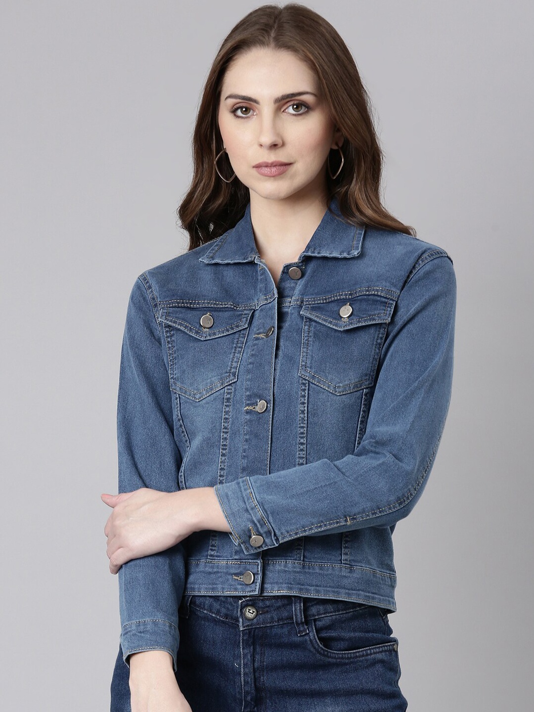 

SHOWOFF Spread Collar Windcheater Denim Jacket, Blue