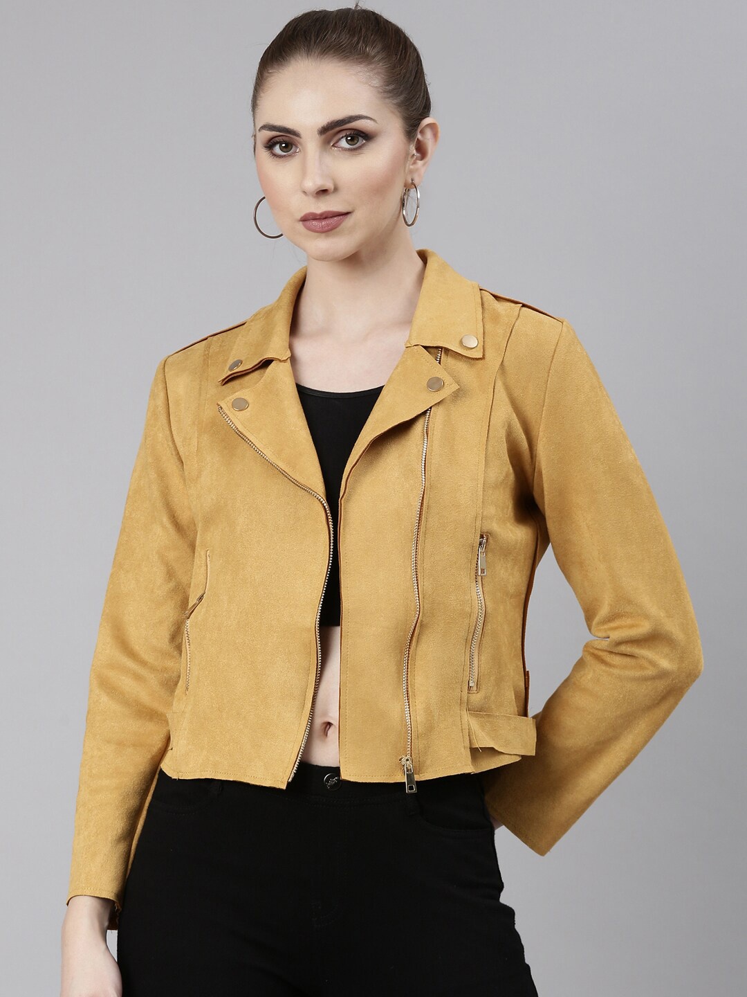 

SHOWOFF Spread Collar Windcheater Crop Tailored Jacket, Mustard