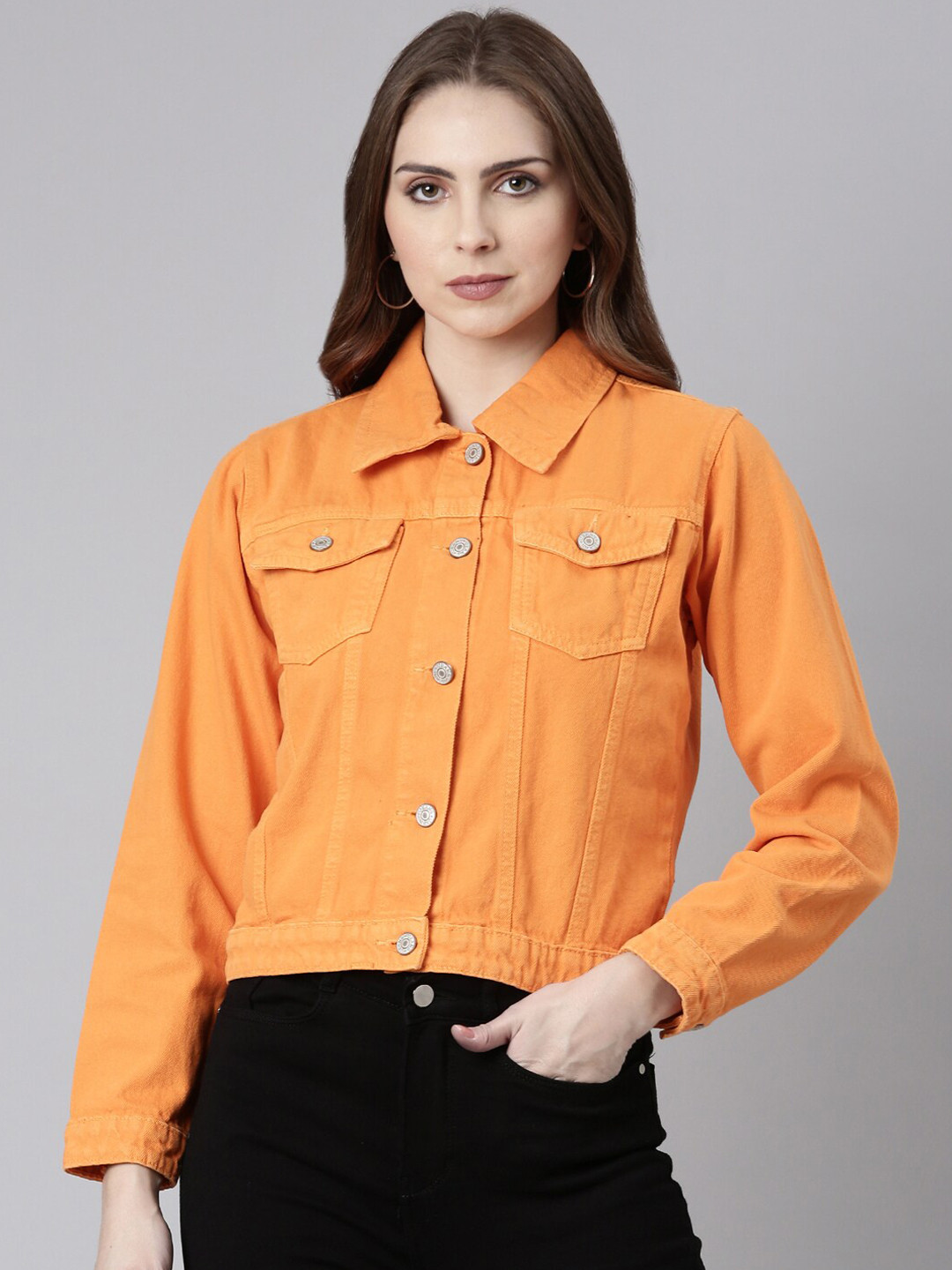 

SHOWOFF Spread Collar Windcheater Denim Jacket, Orange