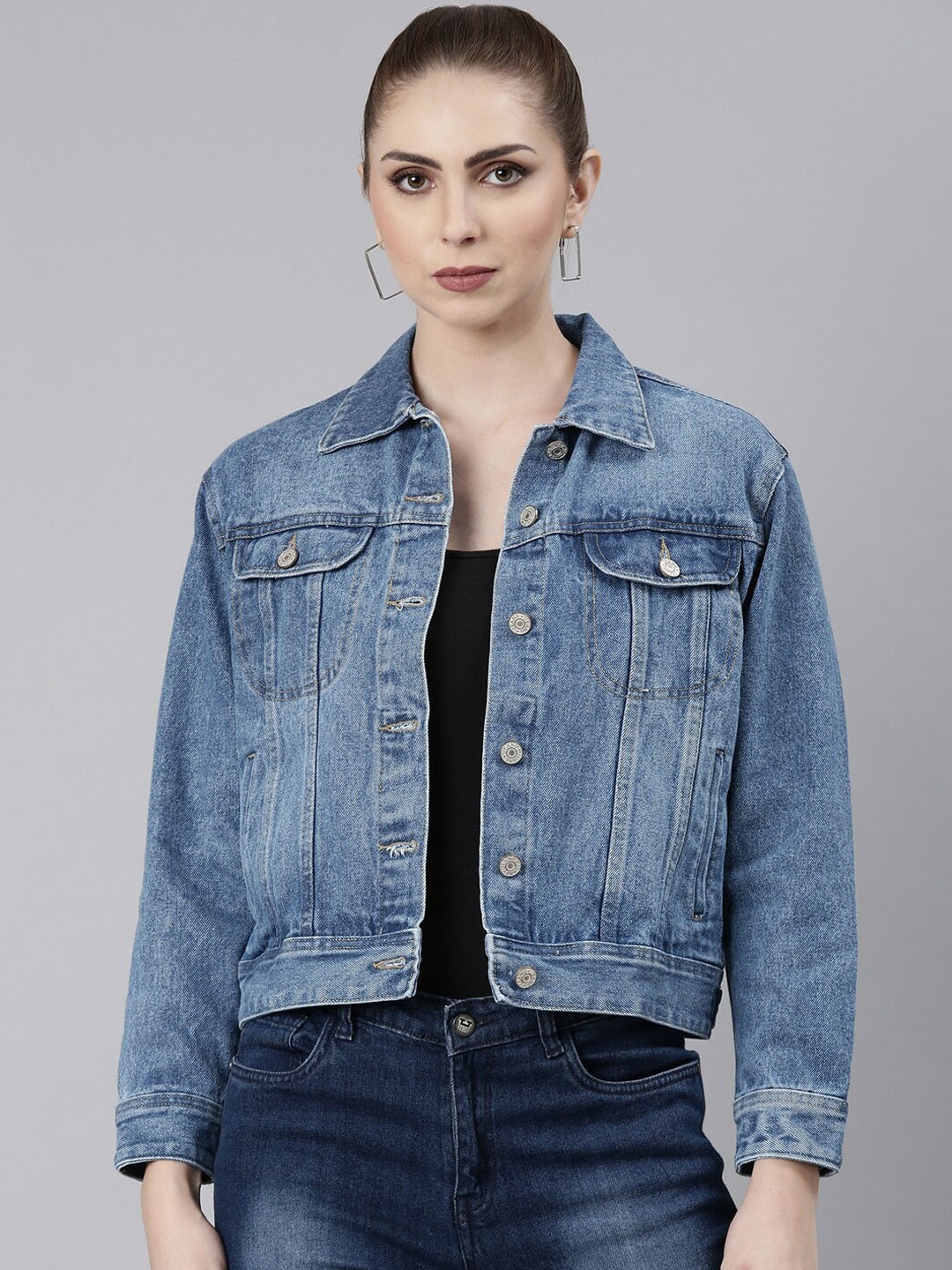 

SHOWOFF Spread Collar Windcheater Denim Jacket, Blue