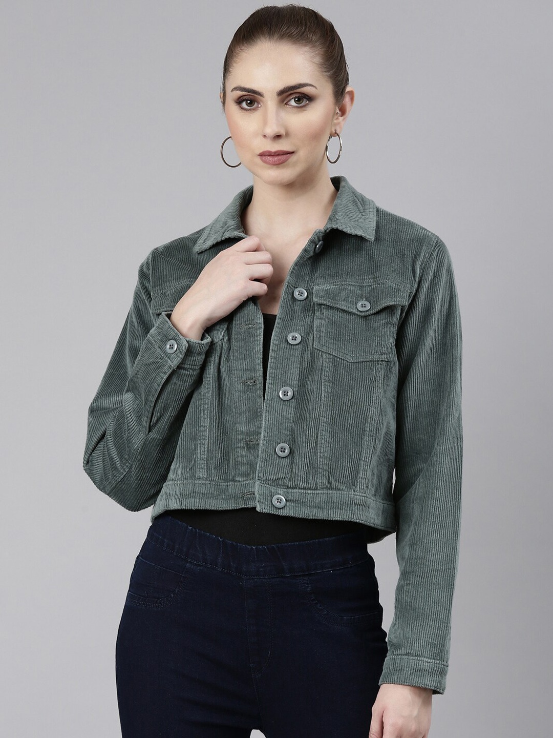 

SHOWOFF Spread Collar Corduroy Windcheater Tailored Jacket, Sea green