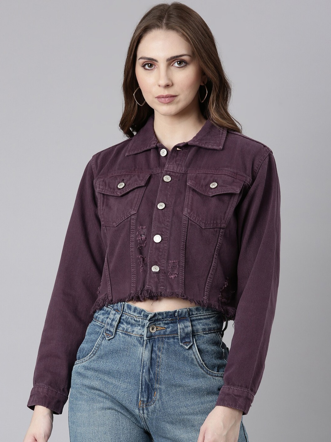 

SHOWOFF Windcheater Crop Denim Jacket, Purple