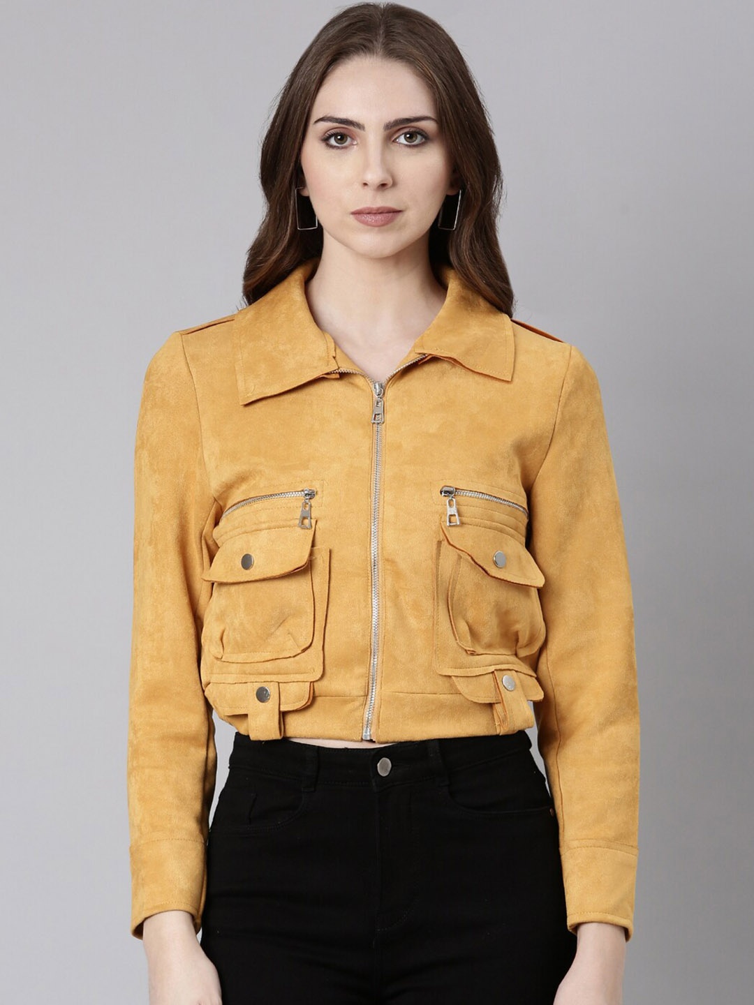 

SHOWOFF Windcheater Crop Tailored Jacket, Mustard