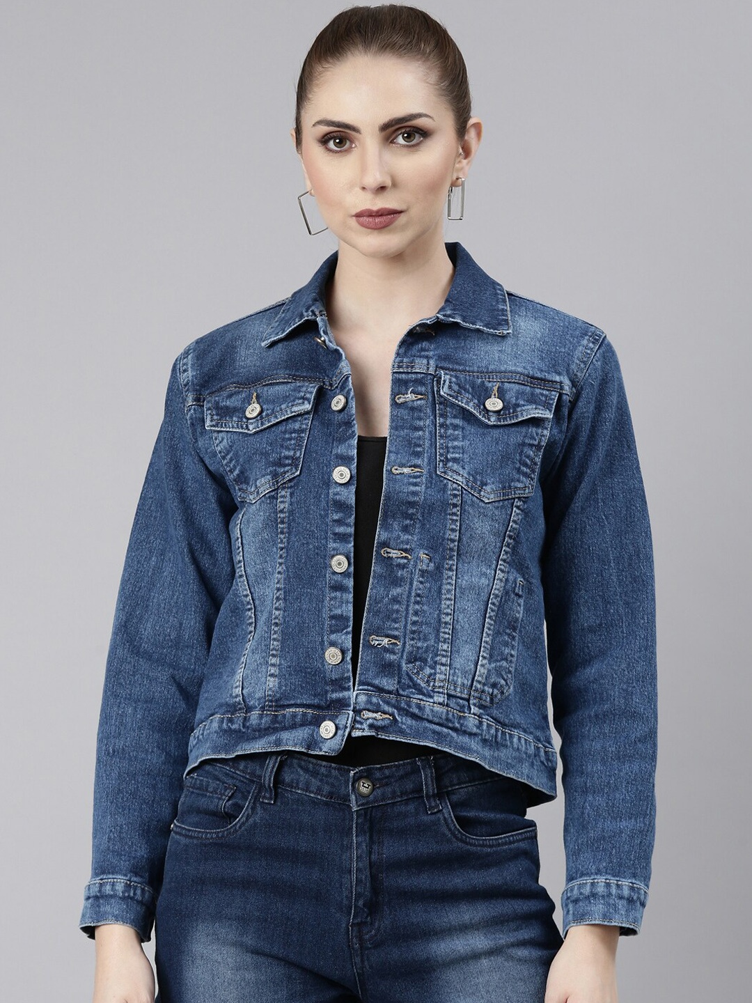 

SHOWOFF Washed Windcheater Denim Jacket, Navy blue