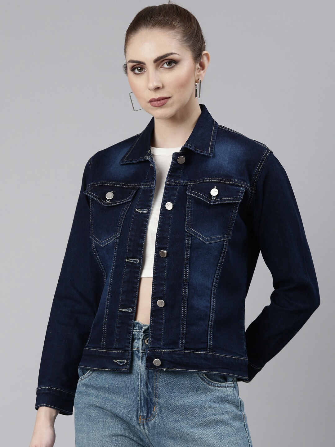 

SHOWOFF Washed Windcheater Cotton Denim Jacket, Navy blue