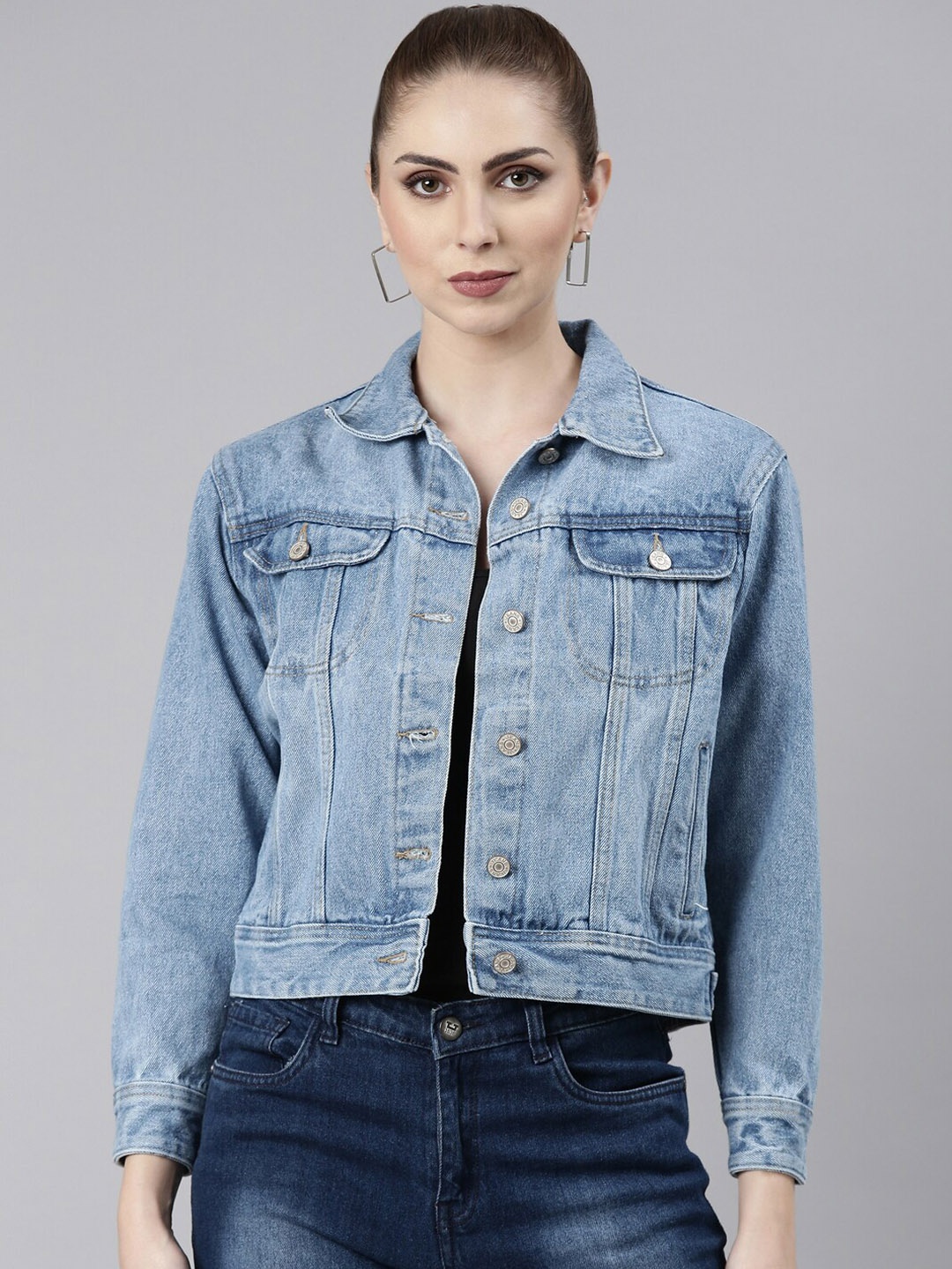 

SHOWOFF Spread Collar Windcheater Cotton Denim Jacket, Blue