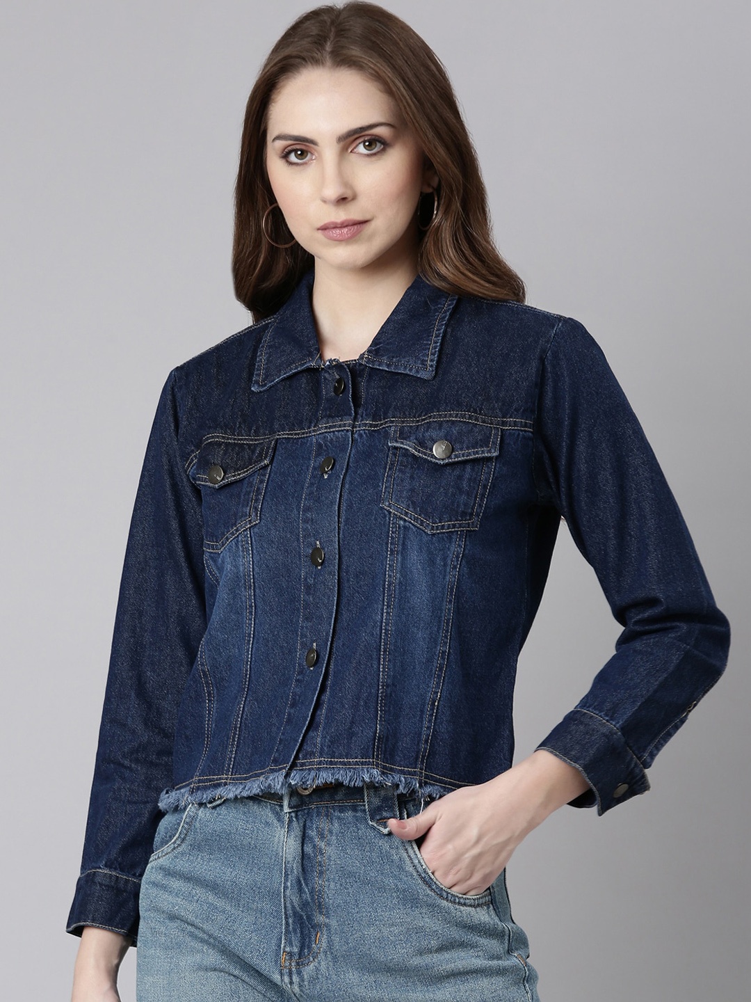 

SHOWOFF Washed Windcheater Cotton Denim Jacket, Navy blue