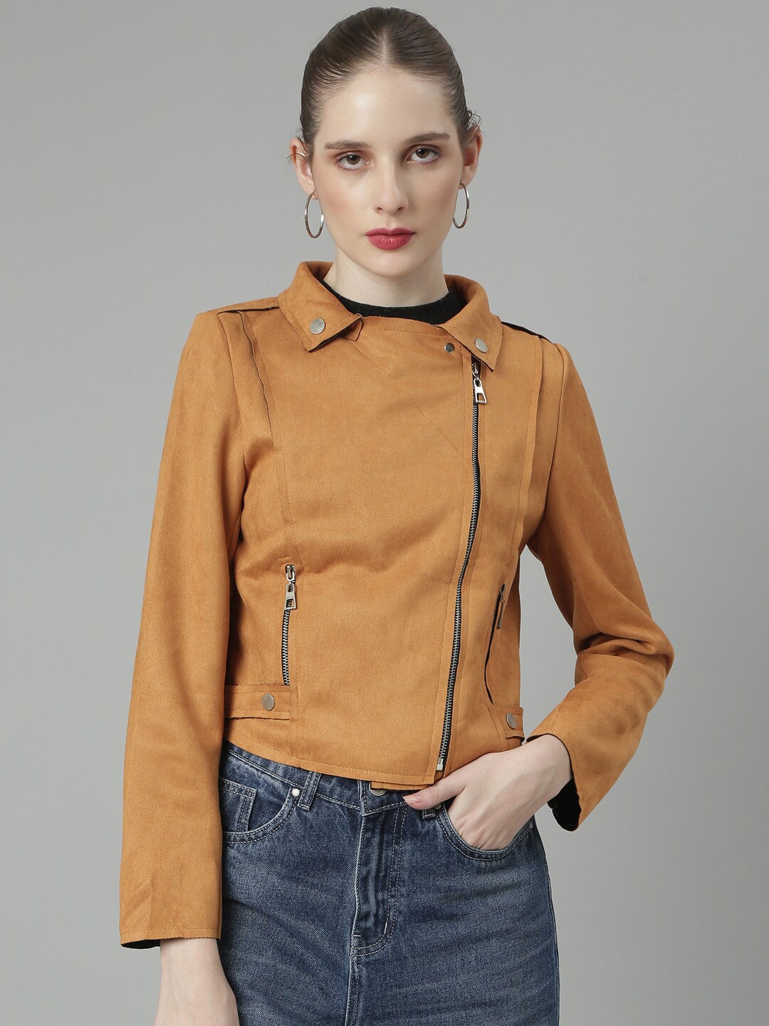 

SHOWOFF Windcheater Mock Collar Biker Jacket, Rust