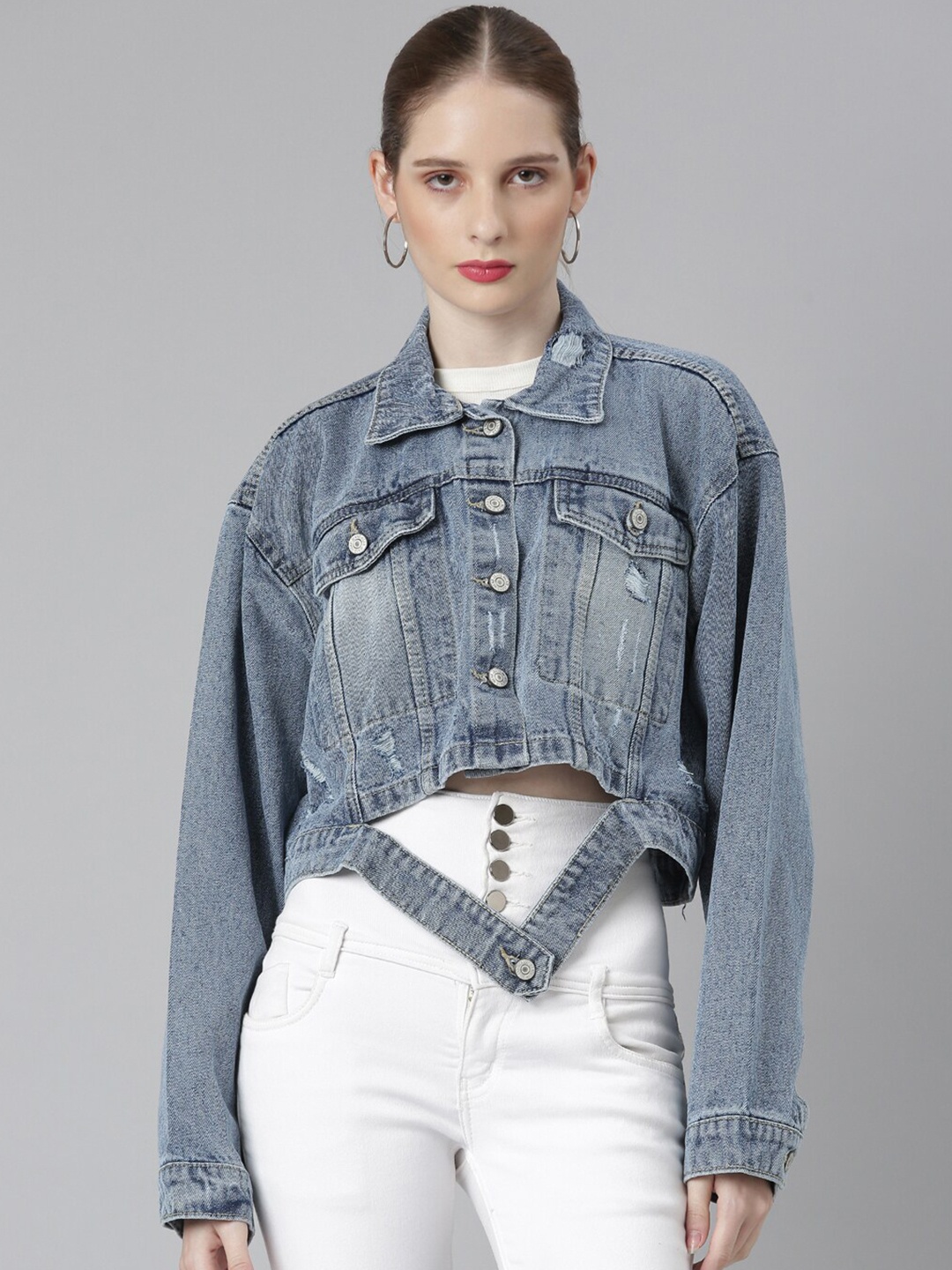 

SHOWOFF Windcheater Crop Denim Jacket, Blue