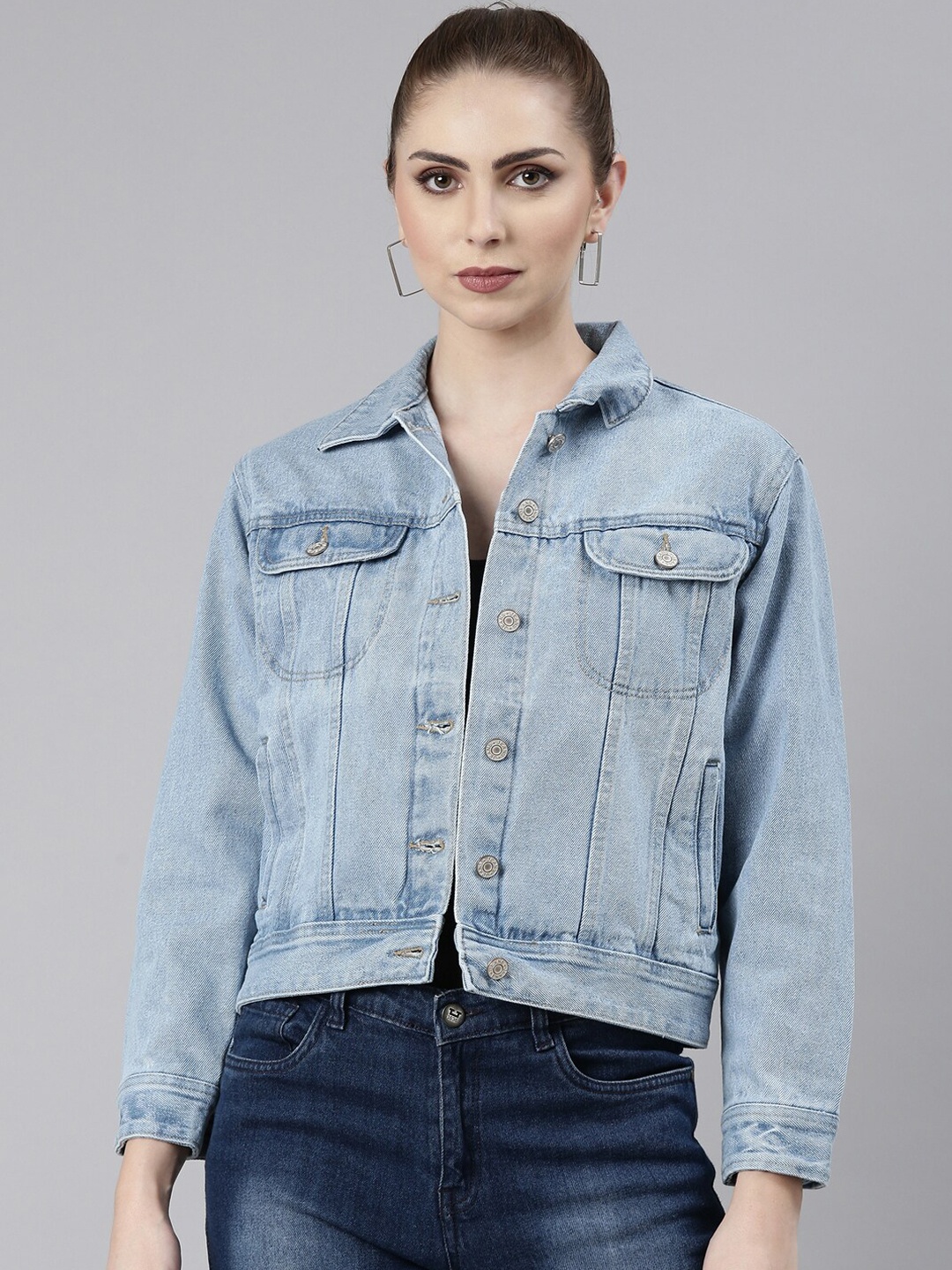 

SHOWOFF Windcheater Crop Denim Jacket, Blue