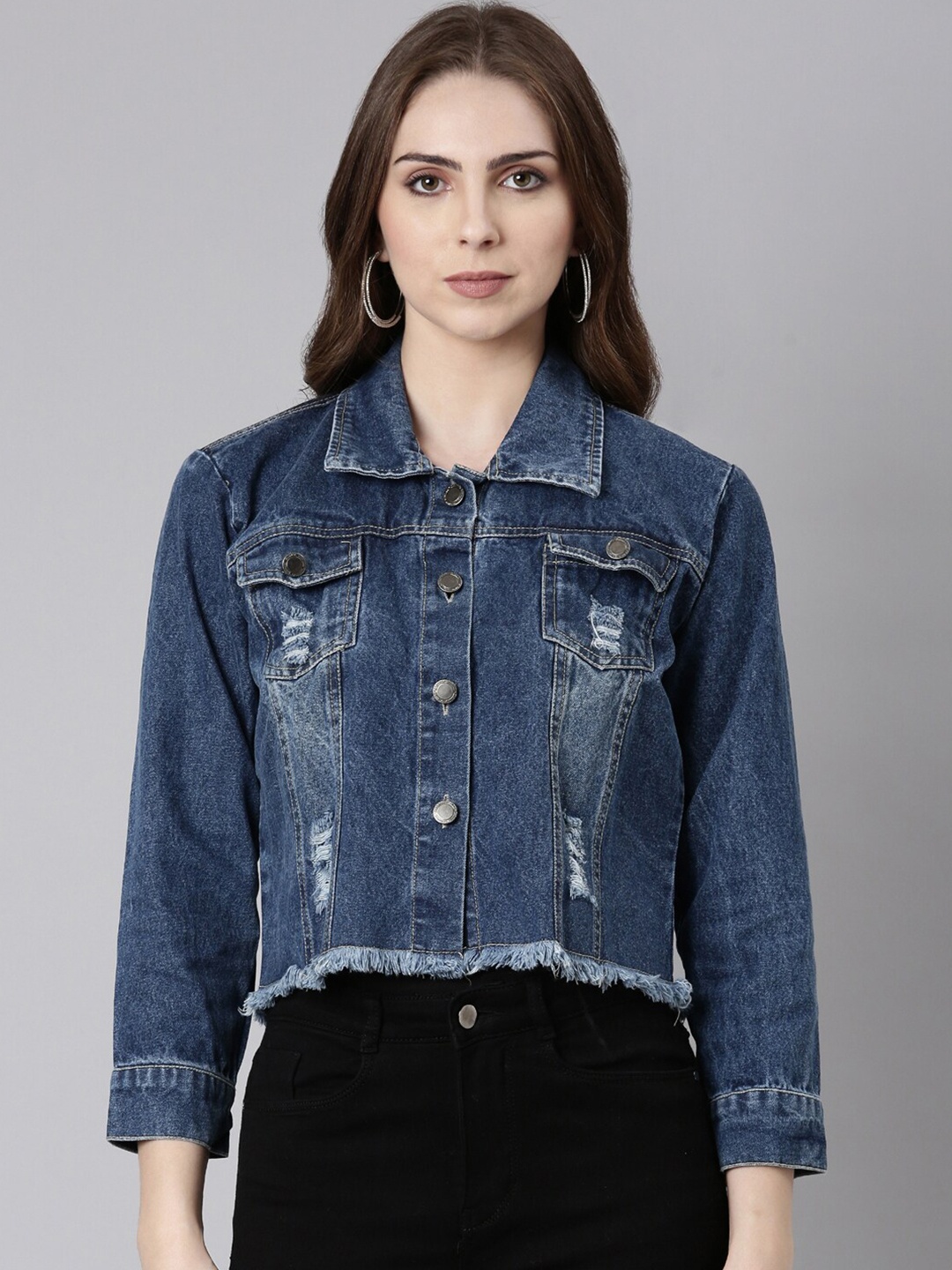 

SHOWOFF Windcheater Crop Denim Jacket, Blue