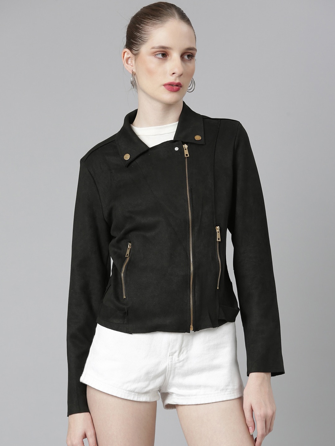 

SHOWOFF Suede Spread Collar Zip Detail Windcheater Tailored Jacket, Black