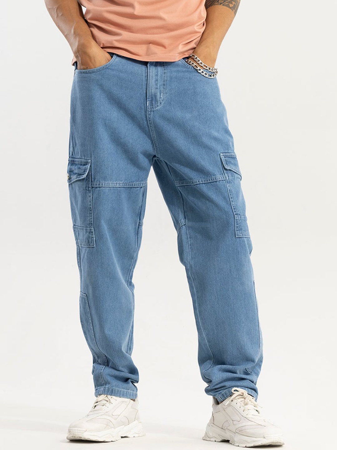 

Snitch Blue Men Smart Loose Fit Cargo Trousers